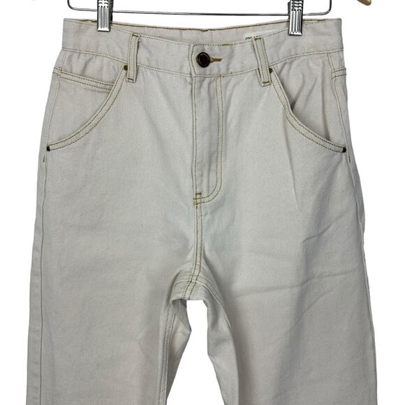 Blank NYC Ivory Painter’s Denim High Rise Crop Straight Jeans Gold Trim Size 28 - Picture 7 of 15